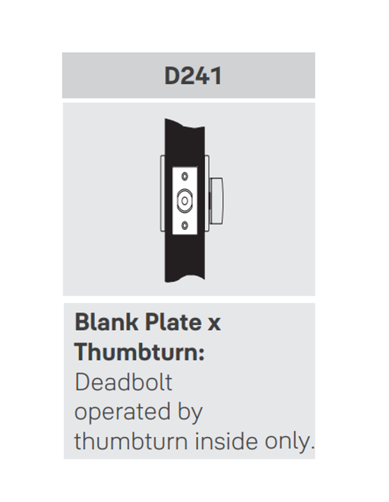 Yale D241 Blank Plate x Thumbturn Deadbolt, 2-3/8" Backset