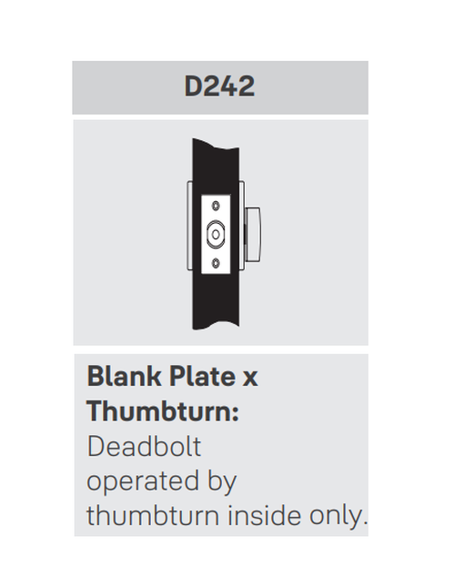 Accentra (Yale) D242 Blank Plate x Thumbturn Deadbolt, 2-3/4" Backset