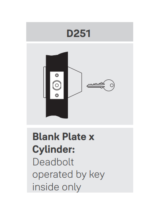 Yale D251 Blank Plate x Cylinder Deadbolt, 2-3/8" Backset