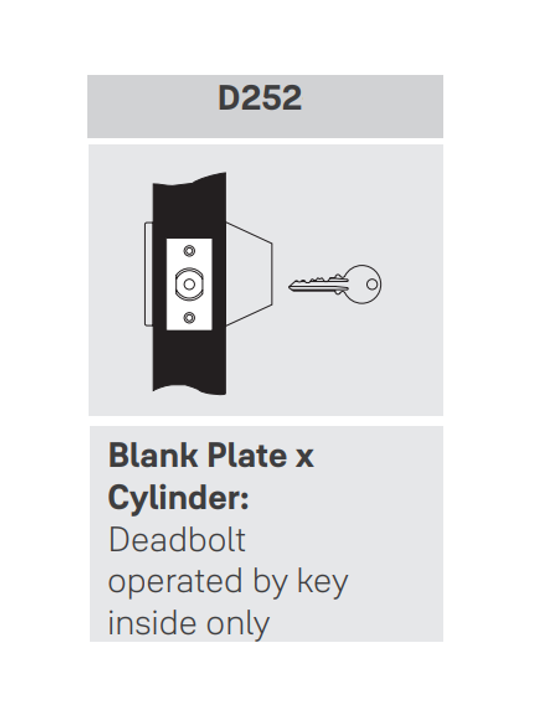 Yale D252 Blank Plate x Cylinder Deadbolt, 2-3/4" Backset