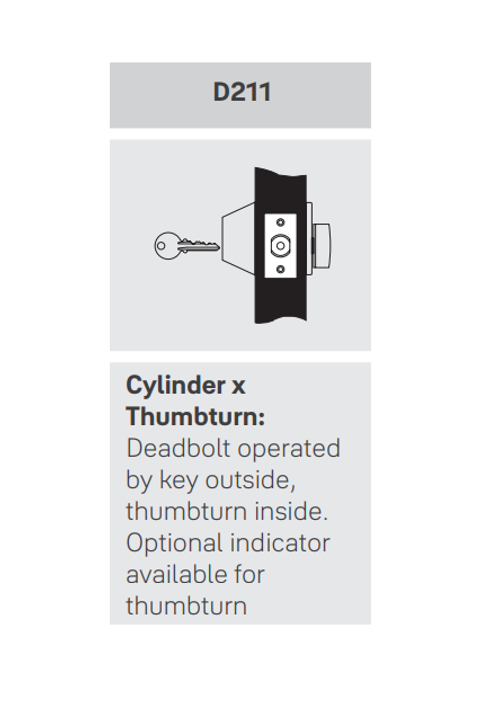 Yale D211 x 2807-C Single Cylinder Deadbolt, Schlage C Keyway, 2-3/8" Backset