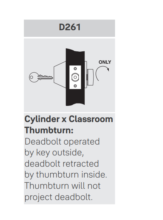 Yale D261 x 2807-C Cylinder x Classroom Thumbturn Deadbolt, Schlage C Keyway, 2-3/8" Backset