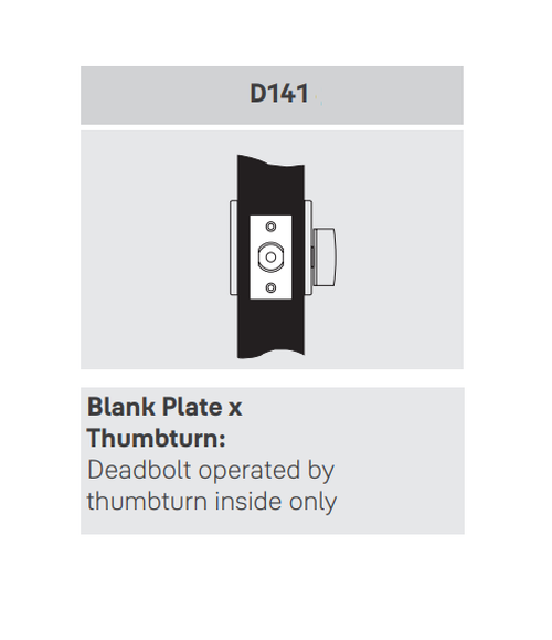 Accentra (Yale) D141 Blank Plate x Thumbturn Deadbolt, 2-3/8" Backset