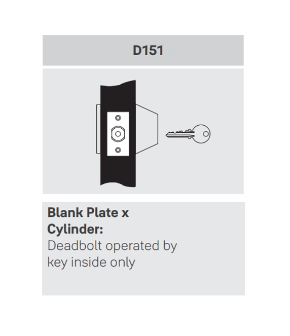 Yale D151 x 2807-C Blank Plate x Cylinder Deadbolt, Schlage C Keyway, 2-3/8" Backset