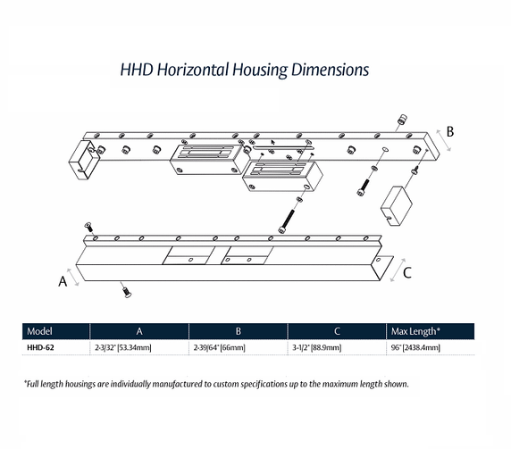 Securitron HHD-62 Horizontal Double Housing for M62, Clear Anodized