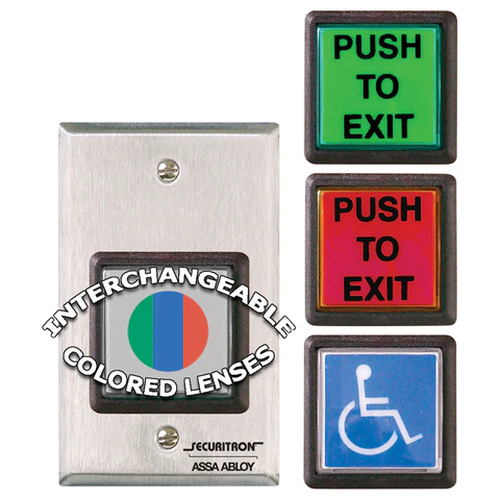 Securitron PB2E 2" Square Non-Illuminated "Push to Exit" Pushbutton, Single Gang
