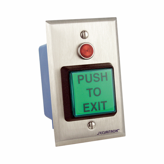 Securitron PB22 2" Square Illuminated "Push to Exit" Pushbutton, Single Gang, DPDT