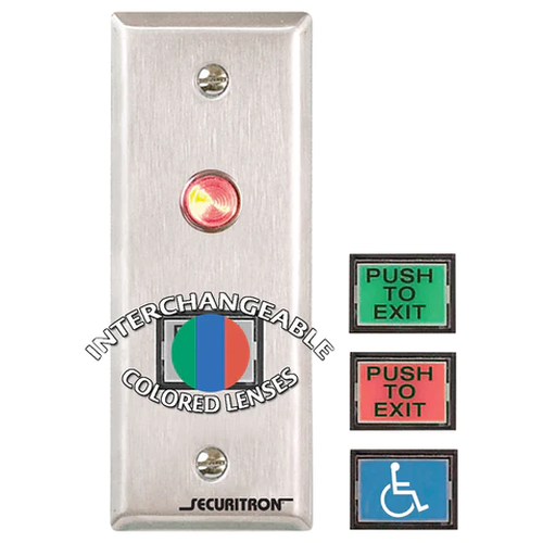 Securitron PB3N 1" x 3/4" Illuminated "Push to Exit" Button, Momentary Contact, Narrow Stile