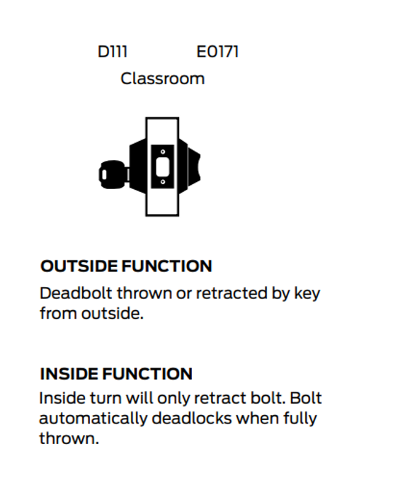 Falcon D111B Classroom Deadbolt, Accepts SFIC