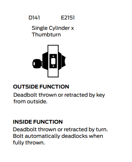 Falcon D141CP6 Single Cylinder x Thumbturn Deadbolt, Schlage C Keyway