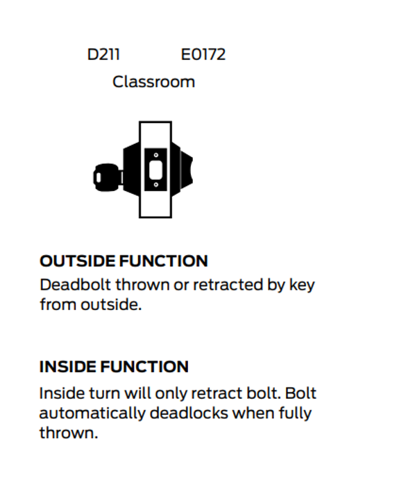 Falcon D211B Classroom Deadbolt, Accepts SFIC