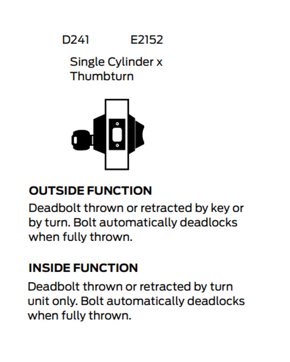 Falcon D241P Single Cylinder x Turn Deadbolt