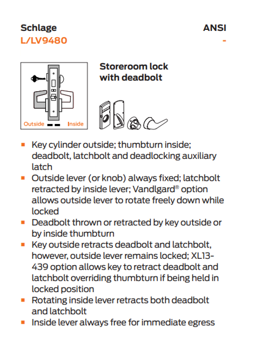 Schlage L9480L 06A L283-711 Storeroom Mortise Lock w/ Interior Locked/Unlocked Indicator