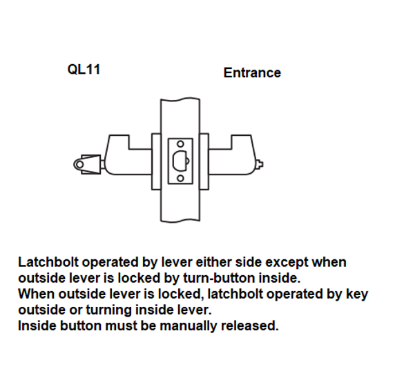 Arrow QL11-SR Grade 1 Entrance Cylindrical Lock, Rigid Lever