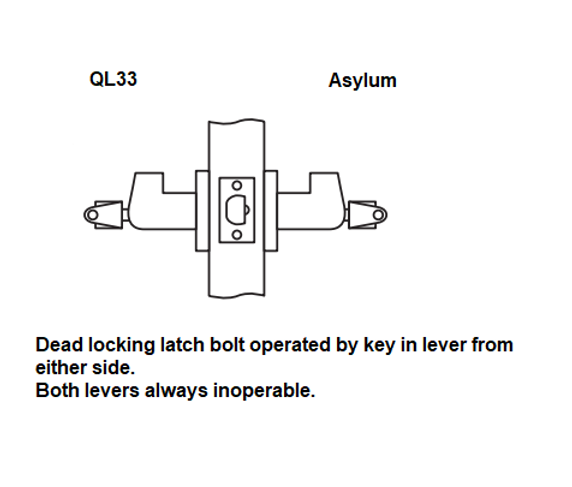 Arrow QL33-SR Grade 1 Asylum Cylindrical Lock, Rigid Lever Function