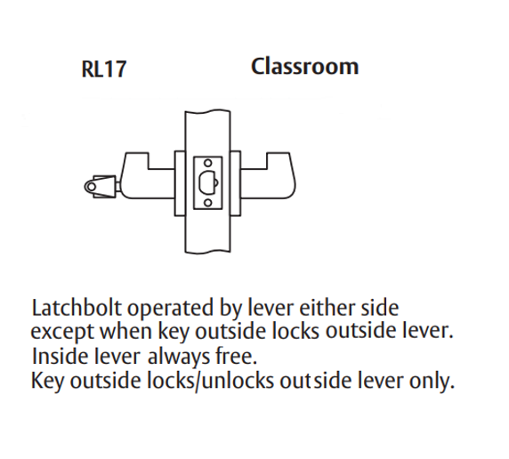 Arrow RL17-SR Grade 2 Classroom Cylindrical Lever Lock w/ Sierra Lever Style