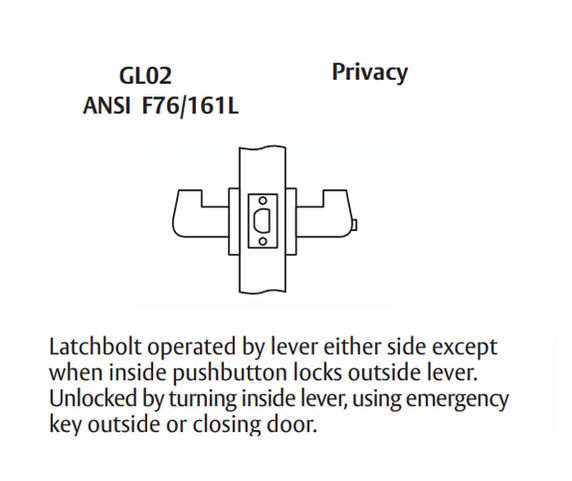 Arrow GL02-SR Grade 1 Privacy Cylindrical Lever Lock w/ Sierra Lever Style