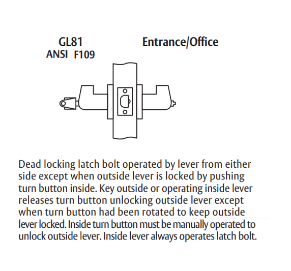 Arrow GL81-SR Grade 1 Entrance Cylindrical Lever Lock w/ Sierra Lever Style