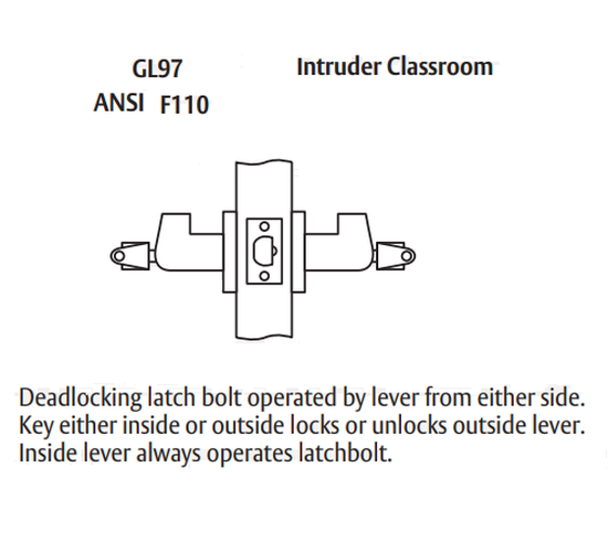 Arrow GL97-SR-26D Classroom Security Cylindrical Lever Lock w/ Sierra Lever Style, Satin Chrome Finish