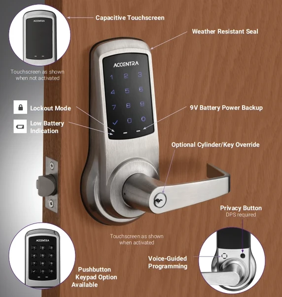 Accentra (Yale) AU-NTB613-NR Nextouch Pushbutton Keypad Lock, w/ Cylinder Override