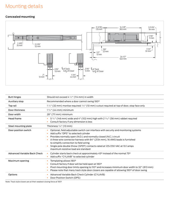 LCN 2215-STD 689 High Security Concealed Standard Track Door Closer, Size 5, Aluminum Painted