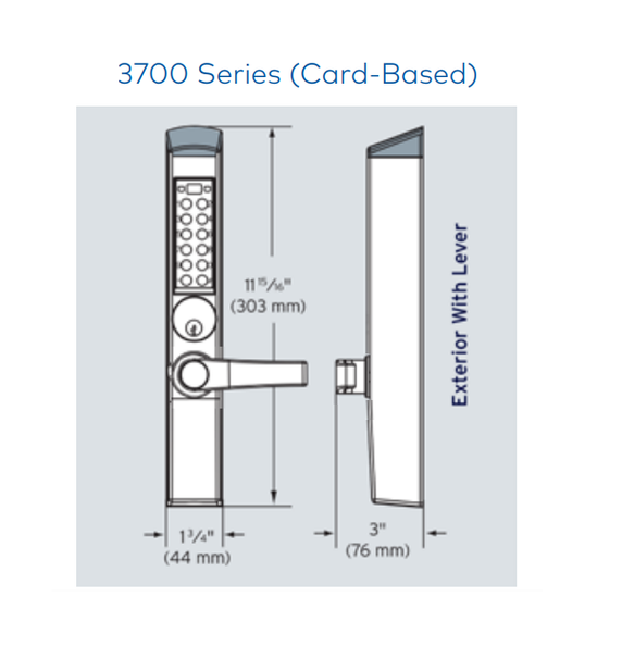 Dormakaba E-Plex E3765MSNL Narrow Stile Lever Trim for Mortise Deadlatch, Prox w/ Schlage C Keyway