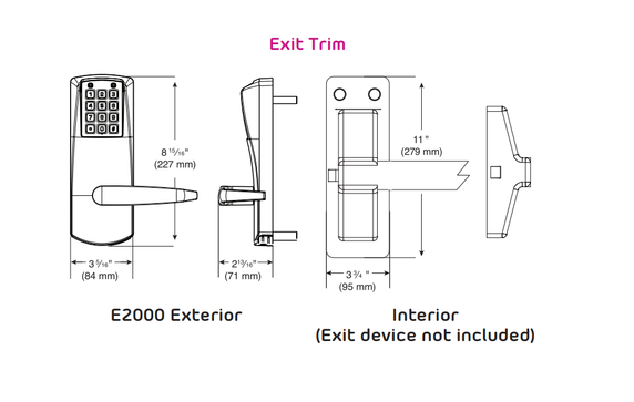 Dormakaba E-Plex E201UXSLL Electronic Pushbutton Exit Trim w/ Schlage C Keyway