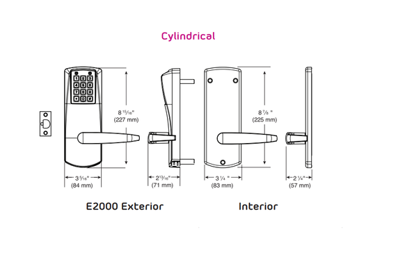 Dormakaba E-Plex E2031LL Electronic Pushbutton Cylindrical Lock, No Key Override w/ 2-3/4" Backset