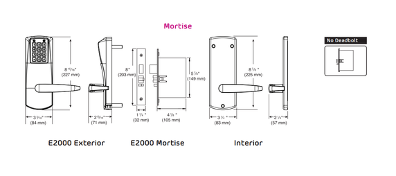 Dormakaba E-Plex E2066BLL Electronic Pushbutton Mortise Lock, No Deadbolt w/ SFIC Prep, Less Core