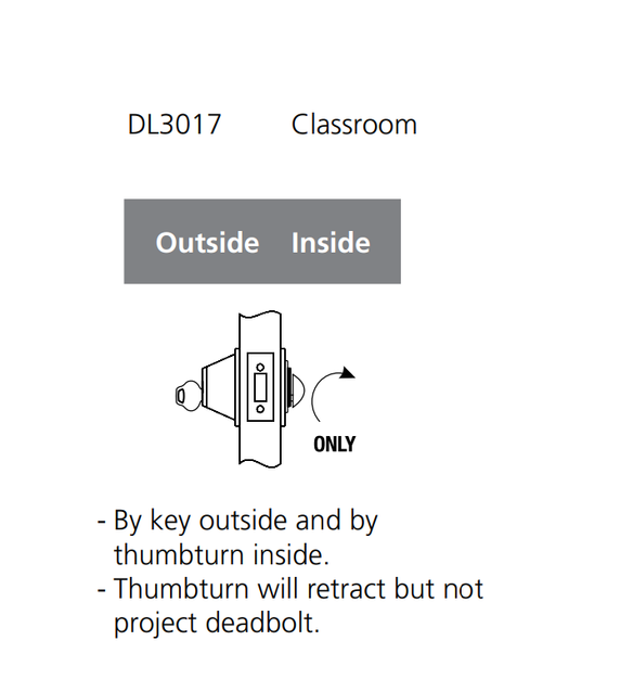 Corbin Russwin DL3017 Classroom Cylindrical Deadlock