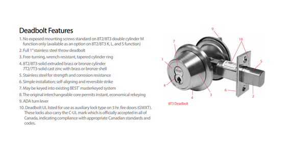 BEST 8T37KSTK Grade 1 Turnknob Deadbolt, 2-3/4" Backset