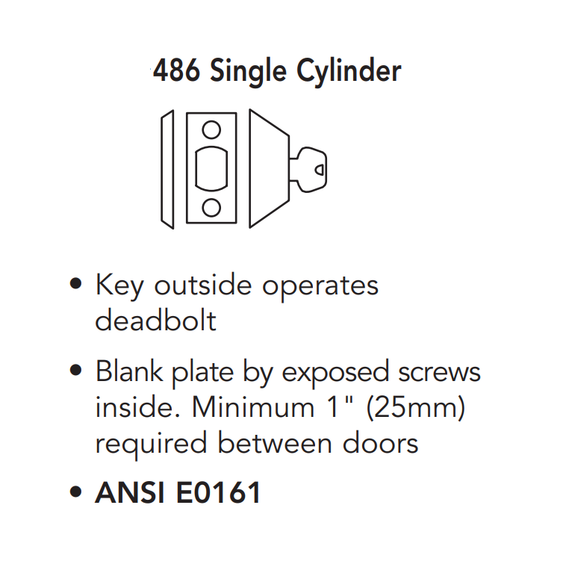 Sargent 486 Grade 1 Single Cylinder x Blank Plate Deadbolt