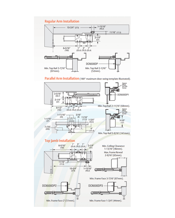 Arrow DCN516-1 Grade 1 Hold Open Surface Closer, Tri Mount Push or Pull Side Mounting, Double Lever Arm w/ PA Bracket, Size 1-6