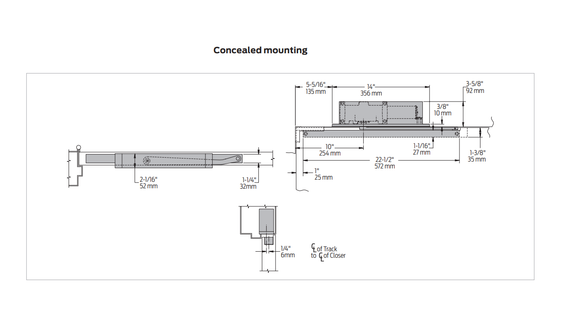 LCN 2011-STD Concealed Standard Track Door Closer, In Frame, Size 1