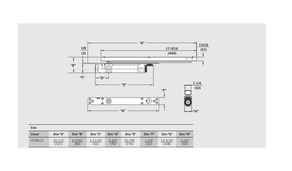 Dormakaba ITS9613 Concealed Door Closer, Size 1-3