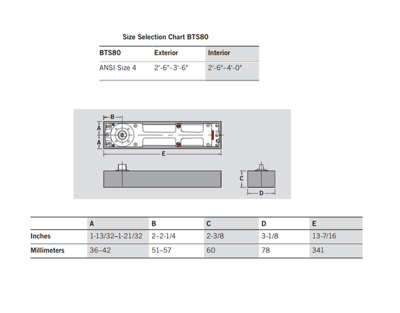 Dormakaba BTS80D SZ4 Concealed In-Floor Closer w/ 3/4" Offset, Size 4