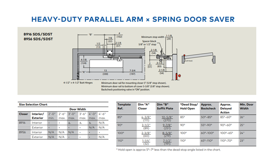 Dormakaba 8916 SDS Heavy-Duty Surface Applied Door Closer w/ Spring Stop Door Saver Arm