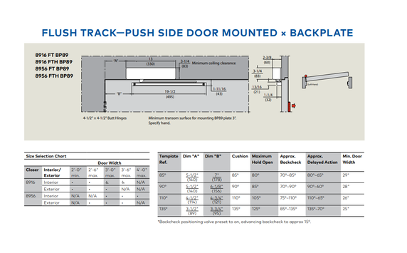 Dormakaba 8916 FT Heavy-Duty Surface Applied Door Closer w/ Flush Track Arm