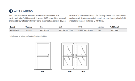 SDC LR100ARK QuietDuo Retrofit Electric Latch Retraction/Dogging Kit for Adams Rite Exit Devices, 36"-48" Opening