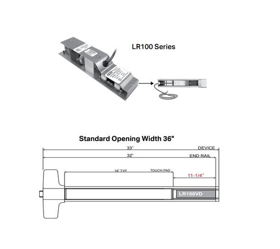 SDC LR100DHK QuietDuo Retrofit Electric Latch Retraction/Dogging Kit for Design Hardware Exit Devices, 36" Opening