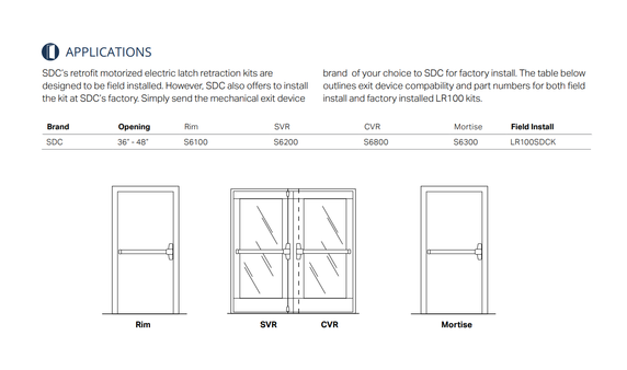 SDC LR100SDCK QuietDuo Retrofit Electric Latch Retraction/Dogging Kit for SDC 6000 Series, 36"-48" Opening