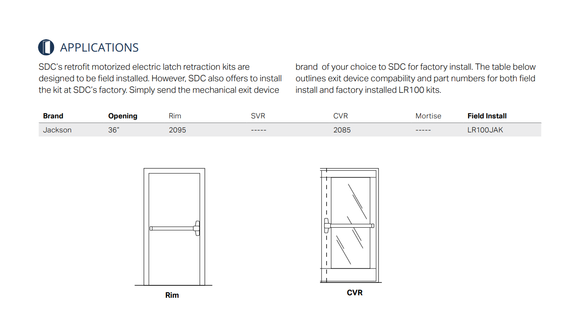 SDC LR100JAK QuietDuo Retrofit Electric Latch Retraction/Dogging Kit for Jackson 2000 Series, 36" Opening