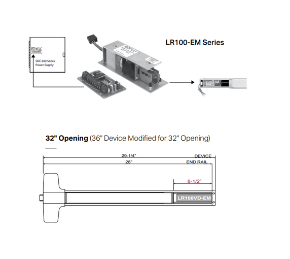 SDC LR100VDK-22V2EM QuietDuo Retrofit Electric Latch Retraction Kit w/ External Module for Von Duprin 22 Series, 30" Opening