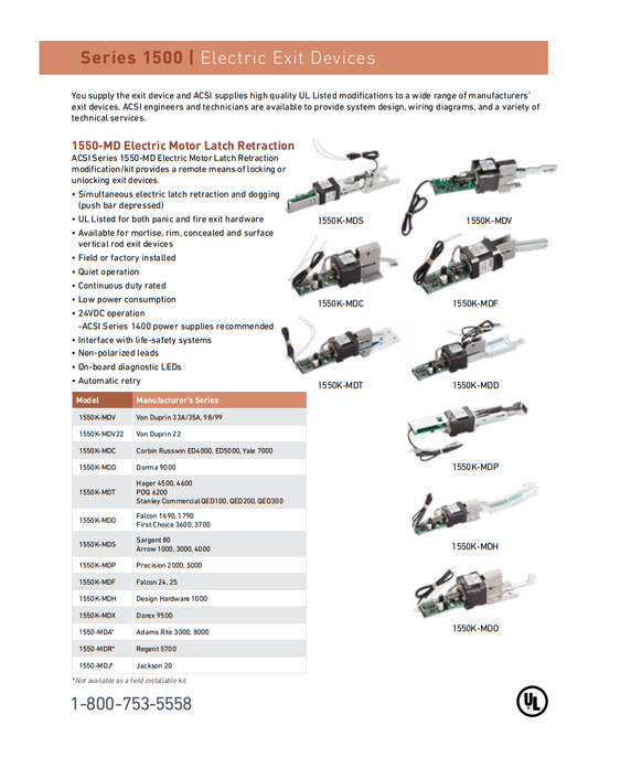 ACSI 1550K-MDV Motorized Latch Retraction Kit for Von Duprin 33A/35A, 98/99 Series