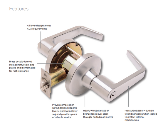 Falcon T501CP6D Q Entry Cylindrical Lever Lock w/ Schlage C Keyway, Quantum Style