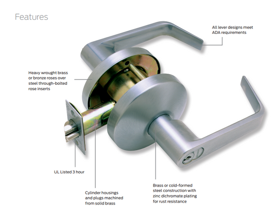 Falcon B581CP6D Q Storeroom Cylindrical Lever Lock w/ Schlage C Keyway, Quantum Style