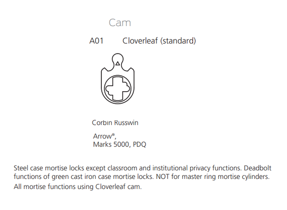 Corbin Russwin 1070-114-A01-6 1-1/4" 6-pin LFIC Mortise Housing w/ A01 Cloverleaf Cam