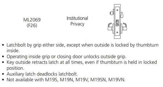 Corbin Russwin ML2069 ASM Institutional Privacy Mortise Lock