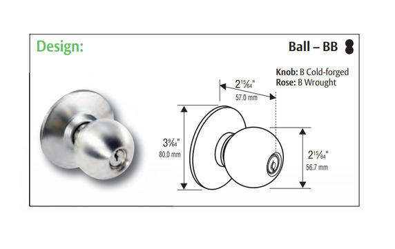 Arrow HK01-BB Passage Cylindrical Knob Lock w/ Ball Knob