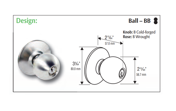Arrow HK17-BB Classroom Cylindrical Knob Lock w/ Ball Knob